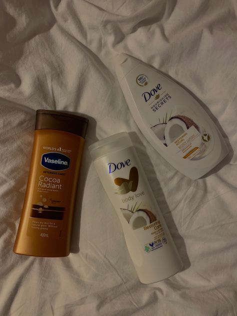 #aesthetic #coconut #dove #skincare #selfcare #vaseline #cocoa Dove Skincare Aesthetic, Dove Brand Aesthetic, Vaseline Body Wash, Dove Coconut Lotion, Indian Skincare Products Aesthetic, Dove Coconut Body Wash, Coconut Skin Care Products, Coconut Shower Products, Coconut Products Aesthetic