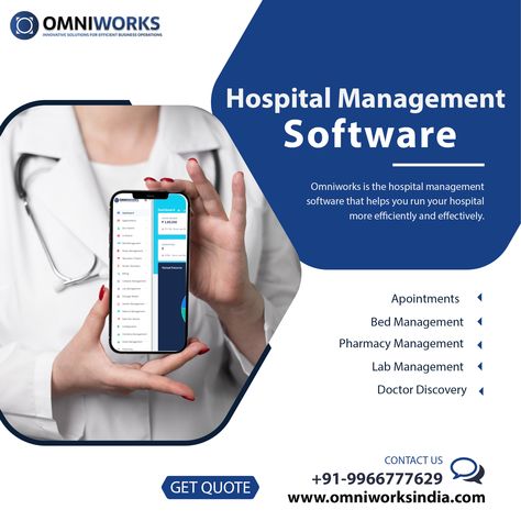 Omniworks is a hospital management software that helps hospitals automate their operations and improve patient care. 🌐www.omniworksindia.com ☎️Reach us at +91-9966777629 #hospitalmanagementsoftware #hospitalmanagementsystem Hospital Management System, Hospital Management, Website Company, Management Information Systems, Hospitality Management, Business Operations, Got Quotes, Health Professionals, Free Trial