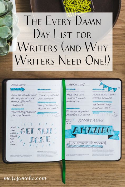 Daily Writing Prompts Writers Notebook, Writer Planner, Lists To Write, Writing Planner, Life On Track, Writing Routine, Author Marketing, Writing Plan, Write Every Day