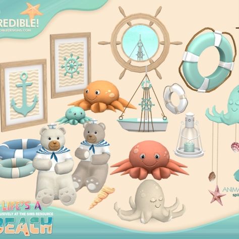 Aye aye, lil sims! New nautical and beach decor items at sight.
They will get boat, swim rings, mirror and even sea friends such as a sailor teddy, crab and octopus. Hope you enjoyed this series ^^ by SIMcredibledesigns.com

available exclusively at TheSimsResource

#sims4 #sims4cc #decor #kids #nautical #nautic #sea #thesims4 #ocean #boat #crab #lantern #buoy #octopus Sims 4 Beach Rental, Sims 4 Cc Nautical, Sims 4 Beach House Decor, Sims 4 Marine Biologist, Sims 4 Beach Decor Cc, Sims 4 Beach Furniture, Sims 4 Fishing Cc, Ocean Sims 4 Cc, Sims 4 Coastal House Cc