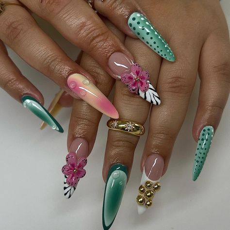 Xl Almond Nails, Long Almond Nails Designs, Purple Gel Polish, Xl Nails, Garden Nails, Long Almond Nails, Tropical Nails, Hard Nails, Airbrush Nails