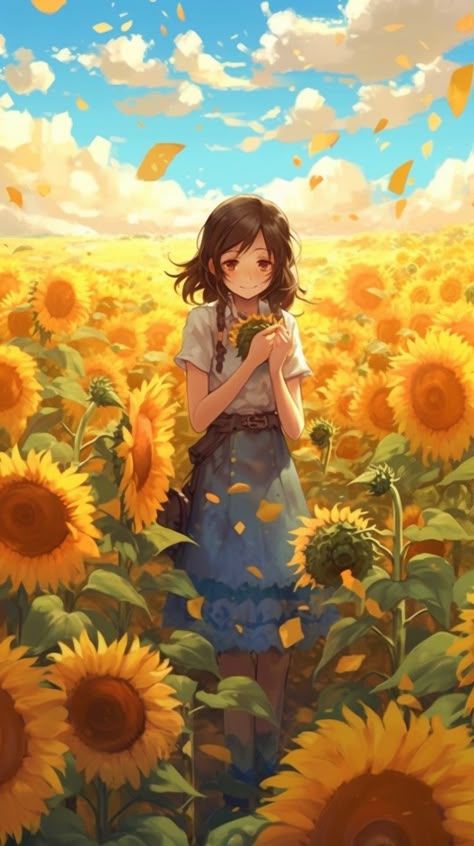 Fall Backgrounds, Sunflower Field, Fall Theme, Cute Backgrounds, Sunflower, Anime