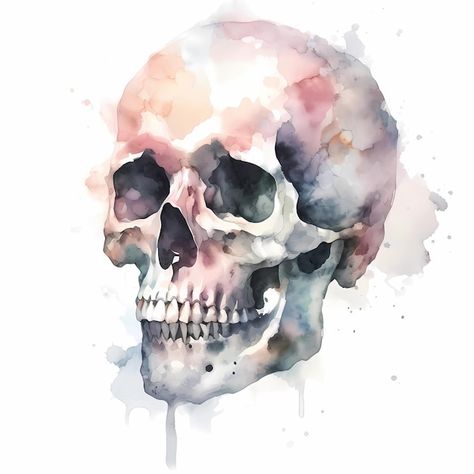 Photo watercolor skull digital art | Premium Photo #Freepik #photo Skull Watercolor Painting, Watercolour Skull, Skull Digital Art, Skull Watercolor, Skull Designs, Portrait Drawings, Surreal Photos, Canvas Ideas, Water Flowers