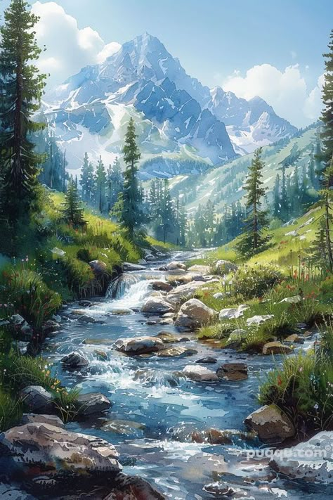 Creative Watercolor Painting Ideas - Get Inspired! - Puqqu Watercolor Painting Ideas, Creative Watercolor, Watercolor Paintings Nature, Mountain Landscape Painting, Landscape Art Painting, Beautiful Landscape Wallpaper, Night Painting, Landscape Wallpaper, Oil Painting Landscape