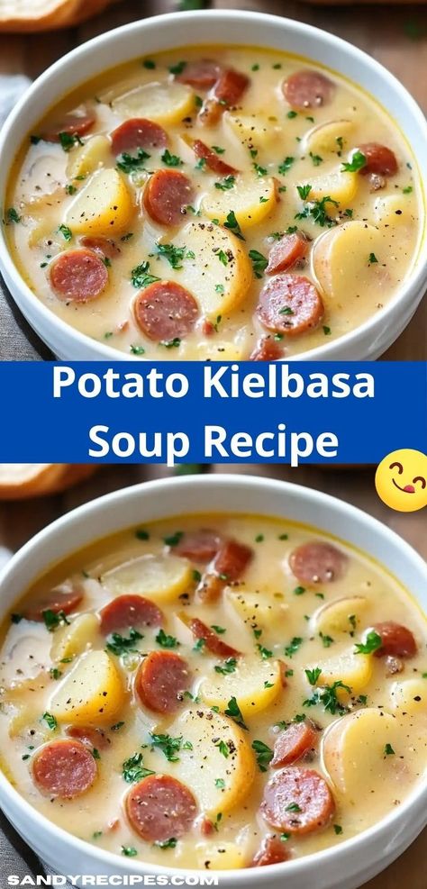 Need a family-friendly recipe that warms the heart? Discover this flavorful Potato Kielbasa Soup, a delightful blend of potatoes and sausage. It’s perfect for cozy gatherings or a simple weeknight dinner. Potato Kielbasa Soup, Kielbasa Potato Soup, Potato Kielbasa, Kielbasa Soup, Kielbasa And Potatoes, Kielbasa Sausage, Sausage Soup, Easy Soup, Potato Soup Recipe