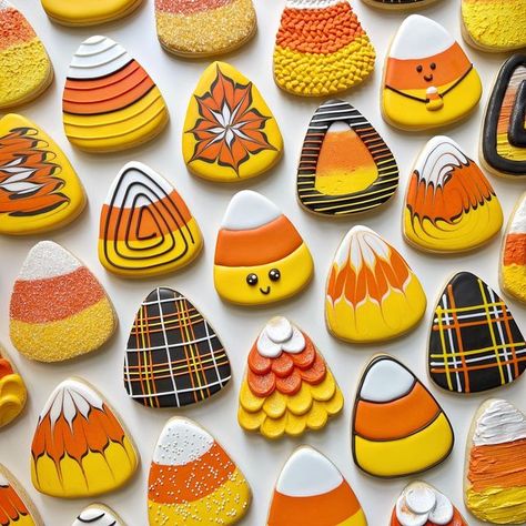 Candy Corn Decorated Cookies, Graceful Baker, Candy Corn Sugar Cookies, Candy Corn Cookies, Holding A Baby, Cookie Making, Halloween Sugar Cookies, Baby Candy, Fall Cookies