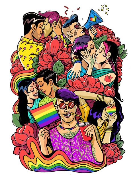 Design of illustrated characters in commemoration of the LGBT community. Poster About Society, Satish Gangaiah, Pride Art, Lgbt Art, Queer Art, Poster Drawing, Illustration Digital, Art Fashion, Wall Art Canvas Prints