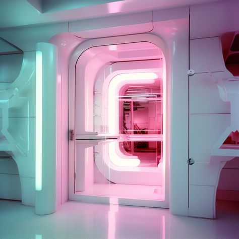 Science Room Aesthetic, Pink Futuristic Aesthetic, Rgb Bedroom, Futurism Interior Design, Pink Laboratory, Influence Beauty, Futuristic Laboratory, Futuristic Lab, Futuristic Places