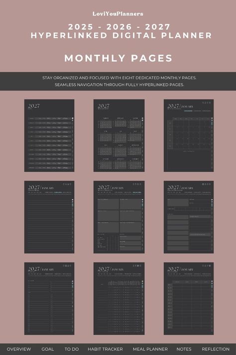 2025 2026 2027 digital planner, hyperlinked planner dark mode theme, compatible with iPad Goodnotes bestteacherplanners #minimal_digital_planner #tidbitsplanners. Free Goodnotes Planner Template, Free Digital Journal Goodnotes, Goodnotes Template Free Study, Goodnotes Planner Template, Free Goodnotes Planner, Aesthetic Color Palette, Exam Planner, Hyperlinked Digital Planner, Free Planner Templates