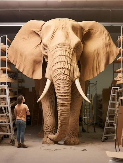 Armature Sculpture, Styrofoam Art, Wood Carving Art Sculpture, Wild Animal Wallpaper, Simple Wood Carving, Elephant Sculpture, Cement Art, School Murals, Elephant Statue