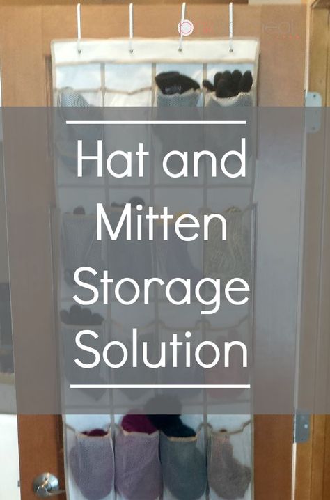 Hat and Mitten Storage Solution.  I love this hack for storing winter gear.  It will keep my closet so organized!  I'm doing it today! - Pink Oatmeal Hat And Mitten Storage, Mitten Storage, Winter Gear Storage, Winter Gear Organization, Storing Handbags, Pink Oatmeal, Closet Organized, Scarf Storage, Mudroom Organization