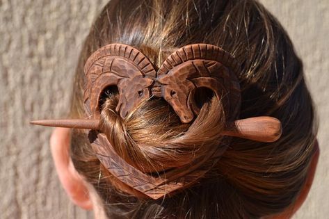 a very pretty, wooden horse bun Barrette Holder, Celtic Women, Tre Kunst, Celtic Hair, Leather Hair Accessories, Horse Heart, Hair Gift, Heart Hair, Handmade Hair Accessories