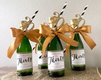 Personalized party favors for adults | Etsy 30th Birthday Favors, Wine Bottle Favors, Cheers To 30 Years, Birthday Straws, Birthday Wine Bottles, Candy Bar Sign, Gender Reveal Cake Topper, Candy Bar Birthday, 30th Birthday Decorations