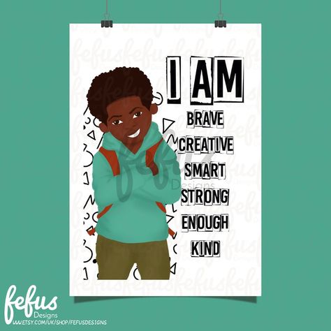 Boy Affirmations, Multicultural Family, Boys Bedroom Wall Art, Brown Boys, Affirmation Art, Affirmation Wall Art, Curly Kids, Cool Boys, Affirmation Wall