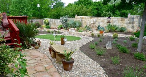 Texas Xeriscape Ideas | REFLECTIONS ON A XERISCAPE | Central Texas Gardening Backyard Grass Landscaping, Xeriscape Landscaping, Arizona Backyard, No Grass Backyard, Courtyard Gardens, Drought Tolerant Landscape, Grasses Landscaping, Easy Landscaping, Low Maintenance Landscaping