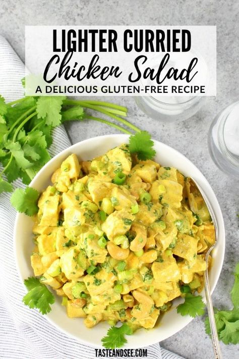 Chicken Salad With Cashews, Greek Yogurt Mayo, Salad With Cashews, Honey Mango, Curried Chicken Salad, Chicken Curry Recipe Easy, Curry Chicken Salad, Cold Salads, Chicken Roasted