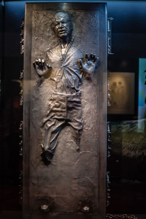 Han Solo frozen in Carbonite -- Star Wars: Identities M50 Gas Mask, Han Solo Carbonite, Space Museum, Ottawa Ontario, Han Solo, Hans Solo, 90s Aesthetic, Gas Mask, Ottawa