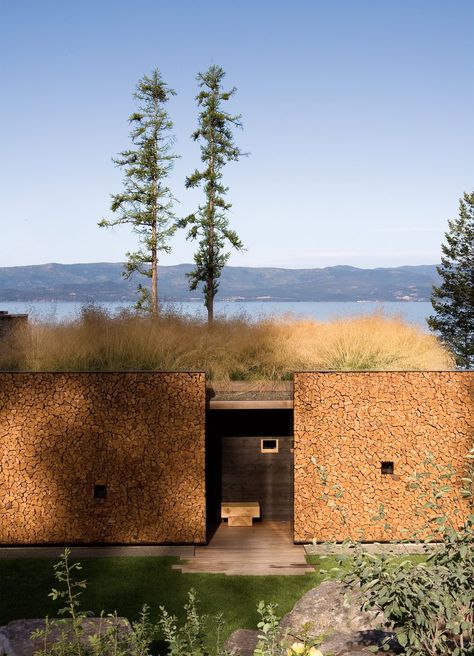 Cordwood Homes, Montana Cabin, Wilderness Retreat, Stone Creek, Rustic Exterior, Natural Homes, Green Roof, Rustic Cabin, House Entrance