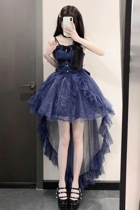 Fabric: Polyester Color: Blue Feature: Cardigan Style: Sweet, Elegant, Princess Include: Dress*1 + Tail*1 + Bowknot*1 + Neck Collar*1 Size (IN) Bust Waist Length S 31.50-35.43 25.20-28.35 33.46 M 33.07-37.01 26.77-29.92 33.86 L 34.65-38.58 28.35-31.50 34.25 XL 36.22-40.16 29.92-33.07 34.65 Size (CM) Bust Waist Length S 80-90 64-72 85 M 84-94 68-76 86 L 88-98 72-80 87 XL 92-102 76-84 88