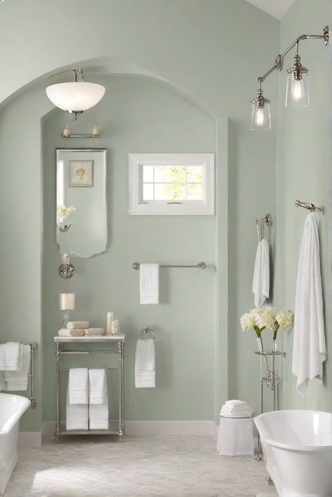 home interior design, home decor interior design, interior bedroom design, living room interior Sherwin Williams Calming Paint Colors, Bathroom Wall Paint Colors, Calming Bathroom Colors, Light Green Bathroom, Sage Bathroom, Light Green Bathrooms, Calming Paint Colors, Small Bathroom Paint, Paint Guide