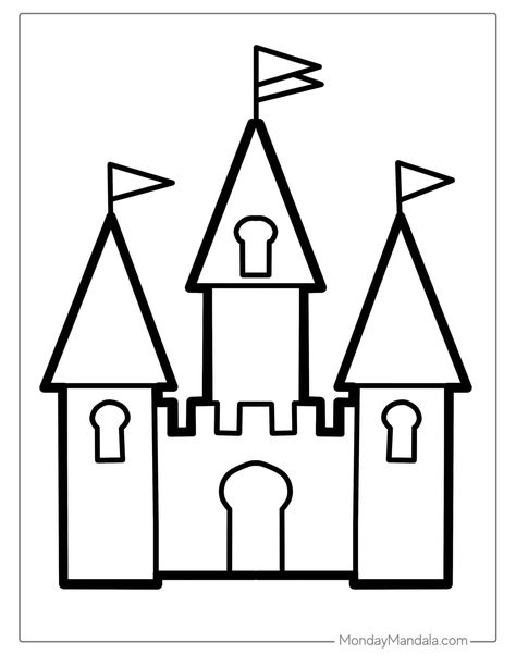 25 Castle Coloring Pages (Free PDF Printables) Castle Coloring Pages Free Printable, Castle Template Free Printable, Castle Clip Art, Castle Black And White, Castle Outline, Fairy Tales Preschool Activities, Castle Printable, Fairy Tales Preschool, Dot Marker Printables