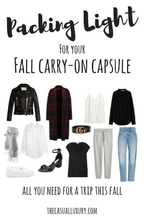 Packing List for Fall // Carry-On Packing List // How to Pack for a Weekend // Carry-On Capsule Wardrobe // Fall Packing List // Fall Wardrobe Luxury Travel Essentials, Fall Packing List, Weekend Packing List, Fall Packing, Weekend Packing, Fall Travel Outfit, Carry On Packing, Travel Capsule, Travel Capsule Wardrobe