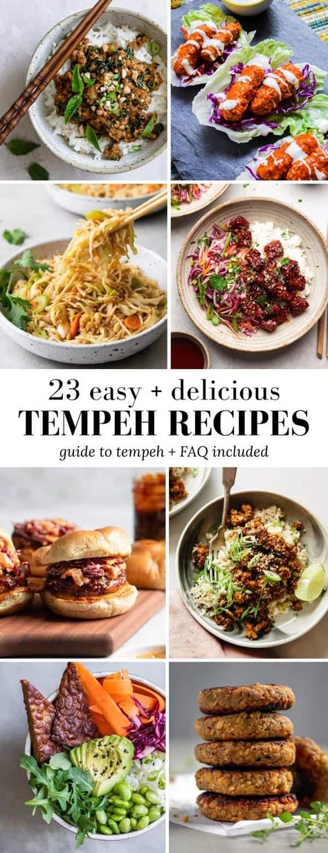 From the taste and texture of tempeh to how to cook it properly, this detailed guide tells you all you need to know about tempeh, PLUS 23 of our favourite tempeh recipes to help you eat it deliciously! #tempehrecipes #howtocooktempeh #tempehbreakfast #tempehmarinade Keto Tempeh Recipes, Tempe Recipes Healthy, Tempeh Asian Recipes, Vegetarian Recipes With Tempeh, Marinated Tempeh Recipes, Recipes Using Tempeh, Tempeh Recipes Dinner, Tempeh Recipes Easy, Tempeh Salad Recipes