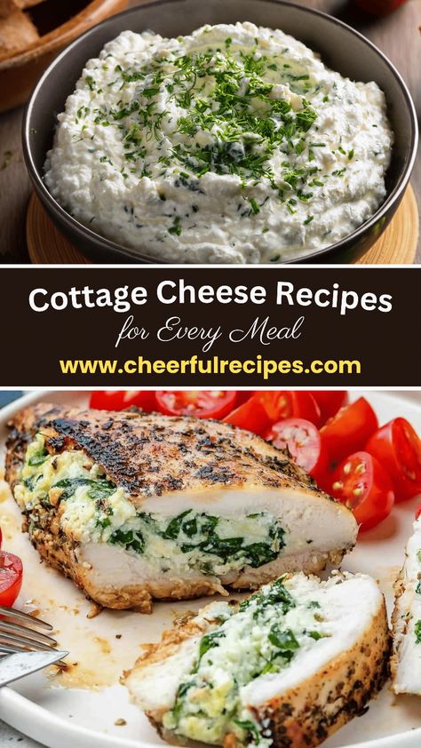 🥄 Looking for delicious ways to add cottage cheese to every meal?

From fluffy pancakes to creamy stuffed chicken and even smoothies, these recipes will change how you think about this protein-packed ingredient! 😋

Whether you're craving savory or sweet, cottage cheese can do it all.

Get the full recipes and start cooking up something tasty!👇

#CottageCheeseLovers #HealthyRecipes #QuickMeals Cottage Cheese And Chicken Recipes, Good Culture Cottage Cheese Recipes, Low Carb Cottage Cheese Recipes, Cottage Cheese Smoothie Recipes, Sweet Cottage Cheese, Light Fluffy Pancakes, Cottage Cheese Smoothie, Cottage Cheese Recipes Healthy, Recipes Healthy Easy