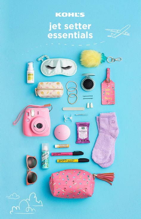 Spring hits and wanderlust strikes! Wherever you plan to wander, we’ve got your packing checklist. Our essentials for jet setters include some travel go-tos you know and love like a Fujifilm Instax Mini 9 instant camera, earplugs, an eye mask and mini skincare. We’ve also got some new favorites like dry shampoo pens; cute bags and luggage tags from LC Lauren Conrad; and self-care picks like Earth Therapeutics Dip-Dyed Aloe Socks. Take your best vacation yet with travel essentials from Kohl’s. Aloe Socks, Traveling Essentials, Earth Therapeutics, Mini Skincare, Pens Cute, Instax Mini 9, Mally Beauty, Travel Skincare, Packing Checklist