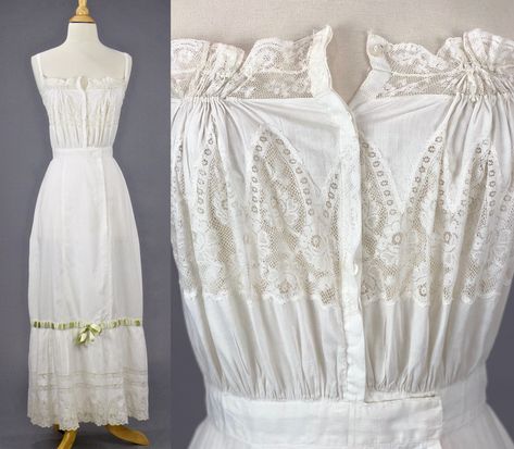 Edwardian Lace Petticoat, Edwardian Underclothes, Edwardian Lingerie Dress, Edwardian Combinations, 1910s Dress, 1908 Fashion, 1800s Clothing, 1910s Fashion, Edwardian Dress