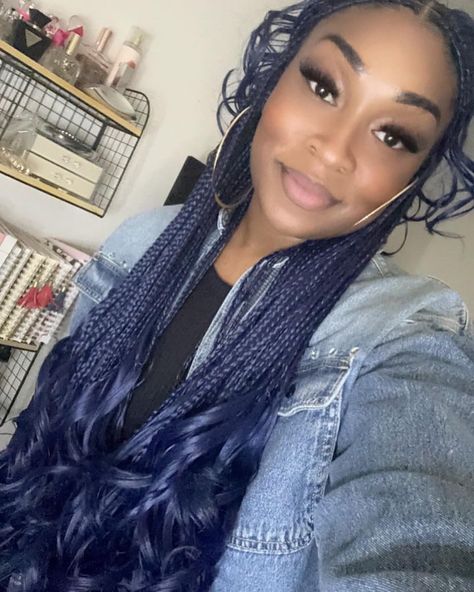 I am fierce, I am vibrant, I am unapologetically me in my dark blue French curls. 💙✨ Discover your true colors at layomihair.com like this belle😍. #layomihair #frenchcurlbraids #frenchcurls #bluebraids #frenchcurlscanada #bluefrenchcurls #braidsinspo Blue French Curl Braids, Dark Blue Braids, I Am Fierce, Blue Braids, Unapologetically Me, Color Braids, French Curls, Dark Blue Hair, French Curl