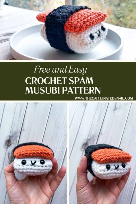 If you're looking for a fun, creative way to bring the beloved Spam musubi to life in crochet form, you’re in the right place! This crochet Spam musubi pattern is the perfect addition to any food playset, offering a cute and playful twist on the classic sushi-inspired snack. Crochet Spam Musubi, Sushi Crochet Pattern Free, Crochet Sushi Pattern Free, Sushi Crochet, Crochet Sushi, Diy Sharpie Mug, Easy Amigurumi Pattern, Spam Musubi, Sharpie Mug