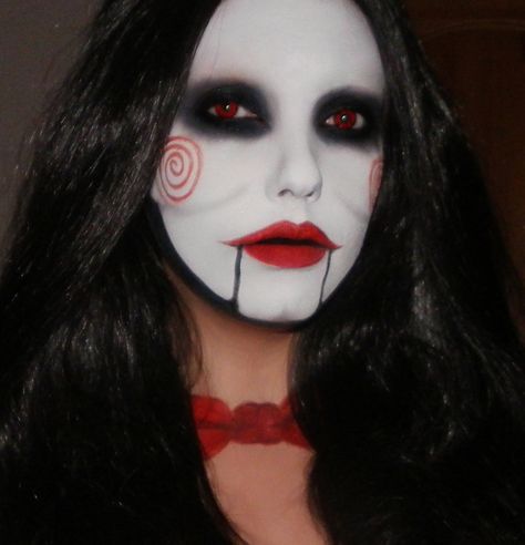 Billy the puppet from Saw Makeup by me :) by marymakeup.deviantart.com on @deviantART Saw Costume, Puppet Makeup, Saw Makeup, Jigsaw Makeup, Doll Halloween Makeup, Creepy Doll Makeup, Halloween Makeup Diy Easy, Billy The Puppet, Makeup Clown