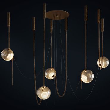 Abysse 05 Chandelier | Larose Guyon at Lightology Floating Bubbles, Metal Cylinder, Multi Pendant, Glass Globes, Multi Light Pendant, Brass Lamp, Led Chandelier, Glass Texture, Aged Brass