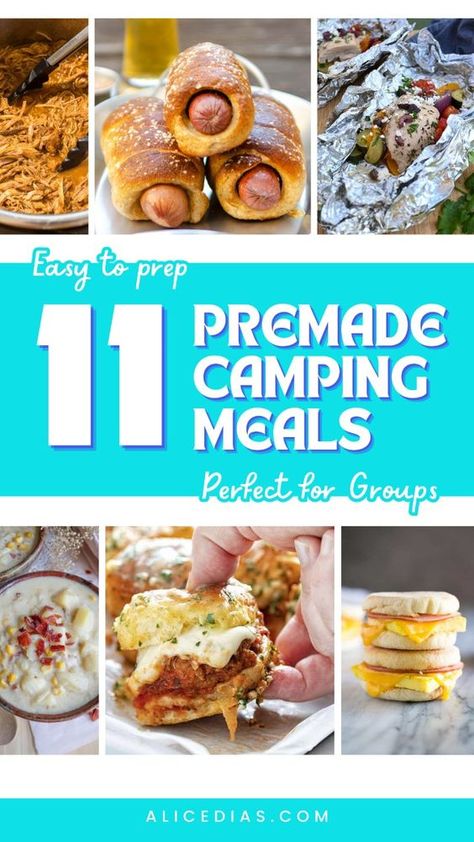 Make your next camping trip stress-free with these 11 premade meals perfect for groups. These easy-to-prepare recipes are designed to feed a crowd without the fuss. Save time and effort with these delicious options that are sure to keep everyone satisfied around the campfire. Make Ahead Campfire Meals, Best Easy Camping Meals, Premade Camping Meals Breakfast, Camping Meals For 2 People, Quick And Easy Camping Dinners, Cooler Meals For Travel, Easy Camping Breakfast Ideas Make Ahead, Make Ahead Camping Dinners, Cabin Camping Meals