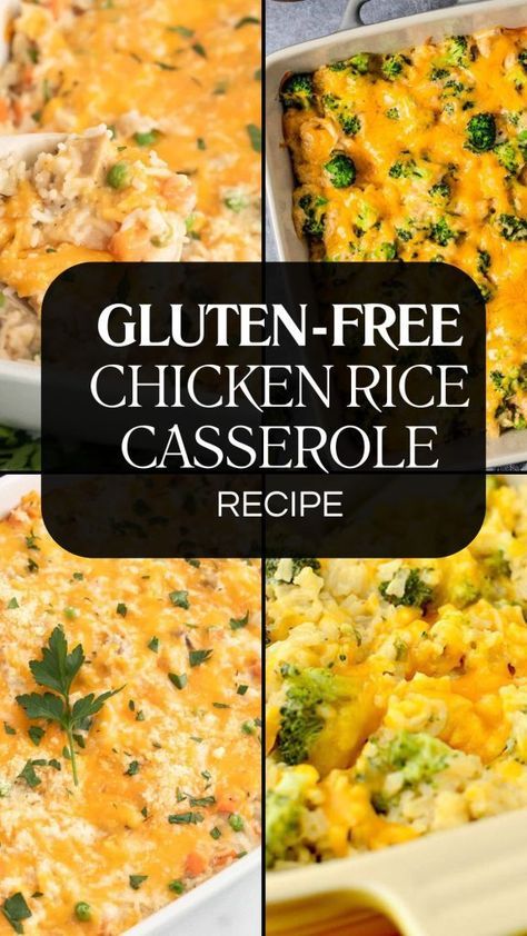 Enjoy a comforting and healthy meal with this gluten-free chicken rice casserole recipe. Packed with tender chicken, fresh vegetables, and creamy cheese, this casserole is a delicious and satisfying dish for any occasion. Save this pin to get the full recipe and make a hearty, gluten-free dinner that the whole family will love. Chicken And Rice Casserole Gluten Free, Gluten Free Chicken And Rice Casserole, Gluten Free Chicken Casserole Recipes, Gluten Free Chicken Casserole, Chicken Rice Casserole Recipes, Gluten Free Casserole, Gluten Free Chicken Recipes, Chicken Fresh, Chicken Rice Casserole