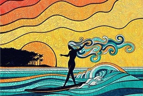 Coastal Mural, Surf Mural, Van Mural, Surf Prints, Retro Surf Art, Vans Surf, Beach Mural, Surf Painting, Whimsical Art Paintings