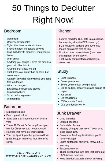 50 Things to Declutter Right Now. An easy challenge to declutter and organize your home and life. A list of decluttering ideas for every place you might be storing clutter. Things To Declutter, How To Be More Organized, Declutter Checklist, Cleaning Essentials, Declutter Challenge, Declutter Home, Living Simple, Decluttering Ideas, House Cleaning Checklist