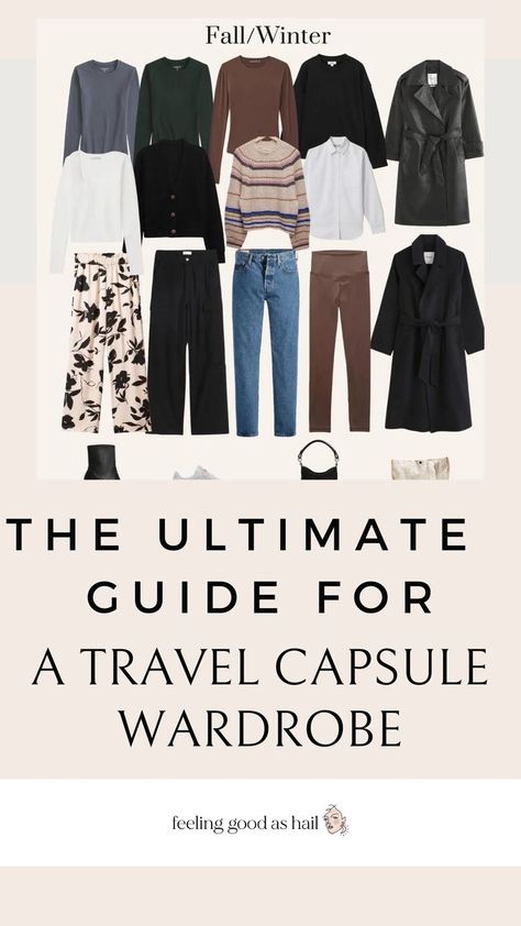 Learn how to pack light and efficiently with a travel capsule wardrobe, ensuring your carry-on outfit is versatile and stylish. Get expert tips on how to pack a carry-on like a pro, making your journey stress-free and your packing experience a breeze. #TravelCapsuleWardrobe #HowToPackLight #CarryOnOutfit #HowToPackACarryOn Travel Capsule Wardrobe Fall, Winter Travel Capsule Wardrobe, Winter Capsule Wardrobe Travel, Fall Packing, Fall Winter Capsule Wardrobe, Fall Travel Outfit, Travel Capsule, Travel Capsule Wardrobe, Pack Light