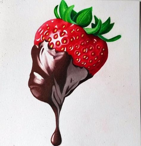 Chocolate Drawing, Strawberry Drawing, Fruit Art Drawings, Food Illustration Design, Strawberry Art, Valentines Illustration, Prismacolor Art, Strawberry Color, Chocolate Covered Strawberry