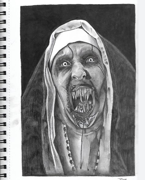 Valak Tattoo Design, Nun Tattoo, Pencils Sketch, Big Cat Tattoo, Funny Lock Screen Wallpaper, Scary Drawings, Realistic Tattoo Sleeve, The Nun, Pencil Work