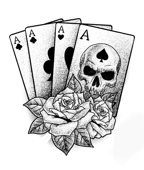 Playing Card Tattoos, Harley Tattoos, Ace Tattoo, Dice Tattoo, Badass Drawings, Card Tattoo Designs, Tattoo Lettering Styles, Skull Sleeve Tattoos, Skull Sleeve