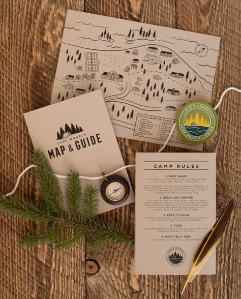 Hiking Wedding, Campground Wedding, Camping Wedding, Custom Wedding Map, Camping Design, Summer Camp Wedding, Camp Wedding, Wedding Map, Maine Wedding