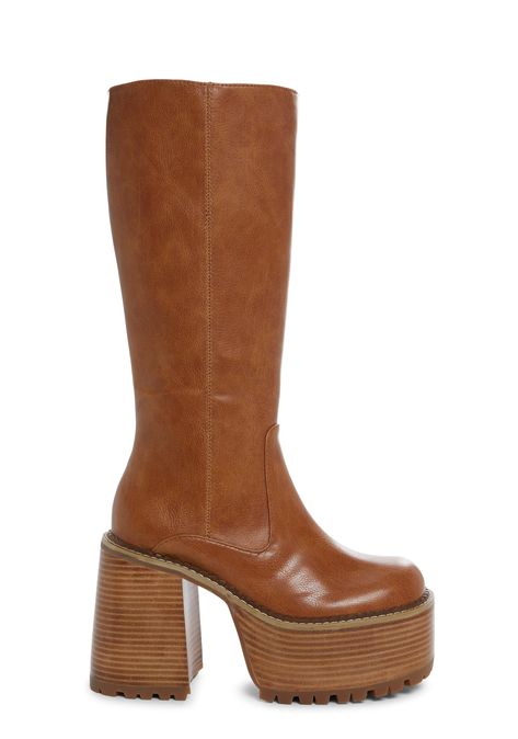 base|light brown Tan Platform Boots, Dolls Kill Boots, Brown Platform Boots, Cowboy Vibes, 70s Boots, Rave Shoes, Chunky Platform Boots, High Platform Boots, Knee High Platform Boots