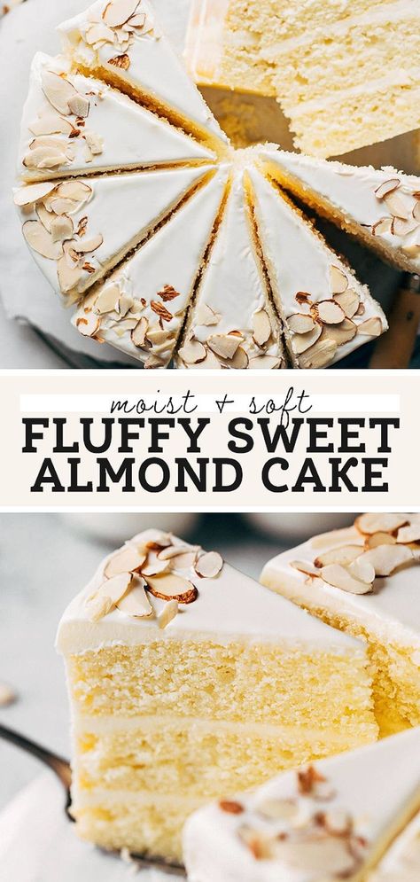 Easter Cake Flavors, Burnt Almond Cake Recipe, Chocolate Cake Drip, Chocolate Almond Cake Recipe, White Almond Cake, White Almond Cakes, Cake Drip, Almond Buttercream, Bakery Style Cake