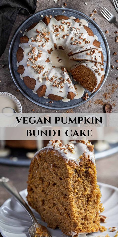 Vegan Gluten Free Bundt Cake, Egg Free Bundt Cake, Moist Vegan Cake, Autumn Vegan Desserts, Vegan Pumpkin Spice Cake, Vegan Spice Cake, Vegan Pumpkin Dessert, Vegan Bundt Cake, Vegan Pound Cake