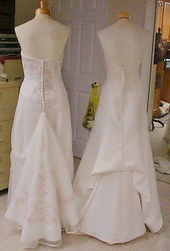 BonnieProjects: Wedding Dress Wednesday: Button-off removeable train Diy Wedding Dress Bustle, Wedding Dress Train Bustle, Wedding Gown Bustle, French Bustle, Bridal Alterations, Wedding Dress Bustle, Wedding Dress Alterations, Dress Train, Long Train Wedding Dress