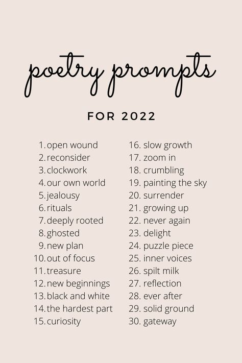 A Month of Poetry Writing Prompts for 2022 — Rachel Huckel | Poet + Poetry Editor Poem Writing Prompts, Songwriting Prompts, Writing Songs Inspiration, Writing Prompts Poetry, Writing Lyrics, Poetry Prompts, Poetry Ideas, Poetry Writing, Drawing Prompts