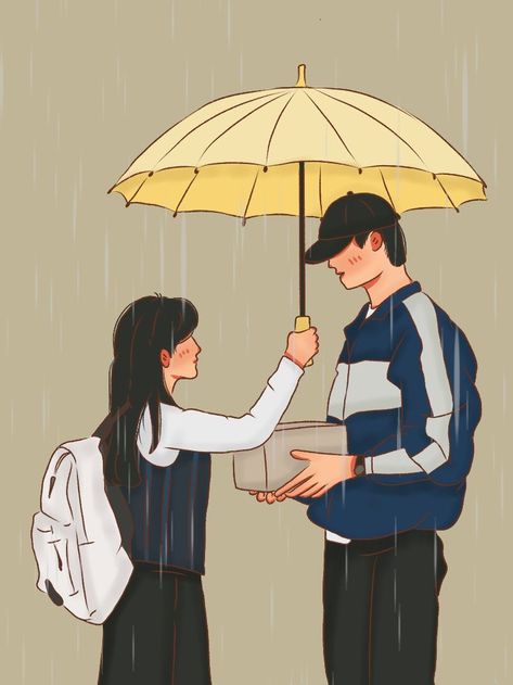 Kdrama Doodle Art, Lovely Runner Painting, Lovely Runner Umbrella, Lovely Runner Cartoon, Lovely Runner Drawing Sketch, Lovely Runner Illustration, Lovely Runner Journal, K Drama Sketches, Korean Aesthetic Illustration