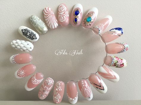 Nail Art Plates, Nail Art Wheel Design, Beige Nails Design, Simple Wedding Nails, Nail Art Wheel, Nail Design Kit, Quick Nail Art, Business Nails, Green Acrylic Nails